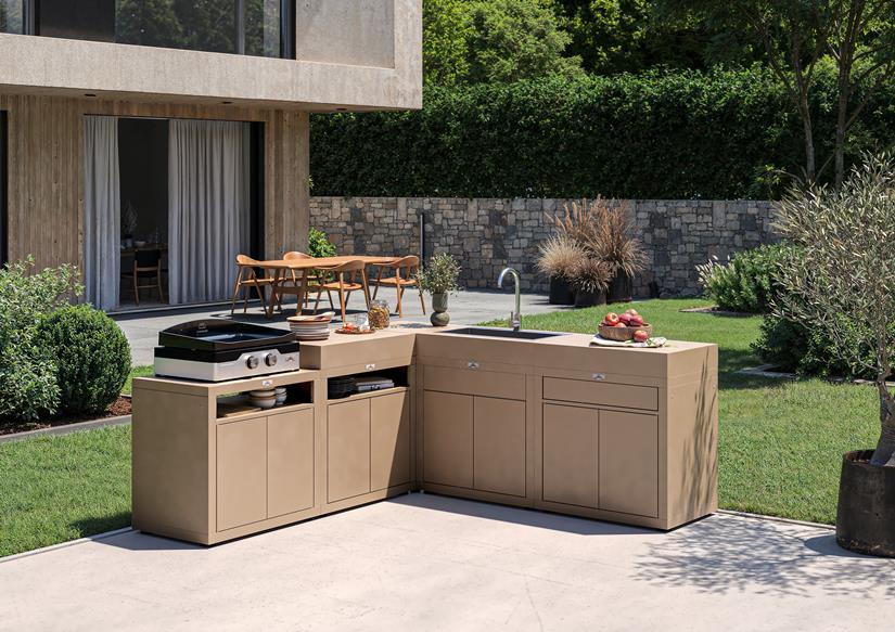 MOBILE CON LAVABO E MISCELATORE INTEGRATO FINITURA TOP SABBIA